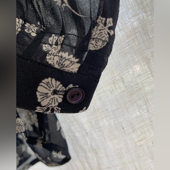 Vince Calico Print Floral Silk Blouse Coastal Navy Sheer - Picture 5 of 10